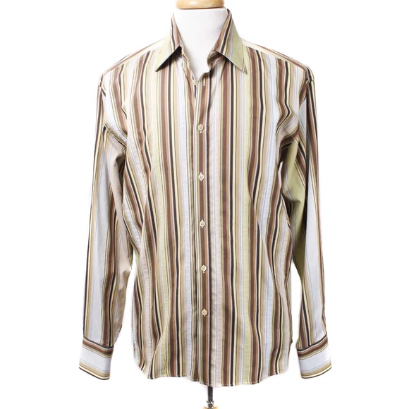 TED BAKER Brown Striped Long Sleeve Button Dress Shirt - Picture 1 of 5